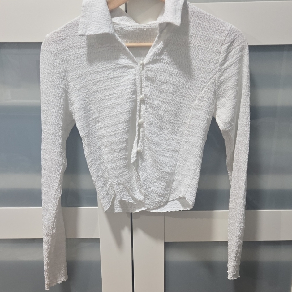 White Textured Women's Top
